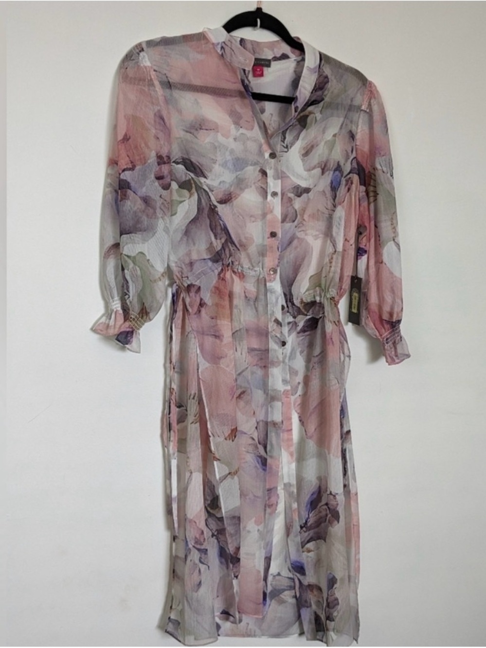 Vince Camuto Pastel Sheer Floral Duster Sz M in Pink, Lavender and Cream - Picture 5 of 7